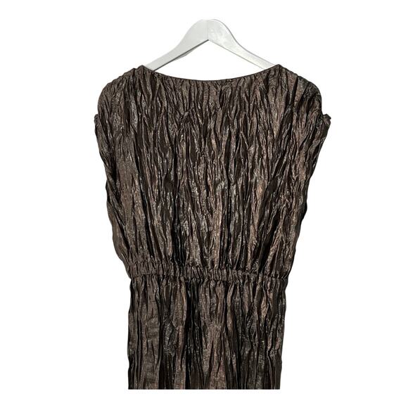 LAFAYETTE 148 WOMENS SMALL PLISSE GATHERED WAIST MIDI DRESS PEWTER METALLIC NEW - Picture 10 of 13